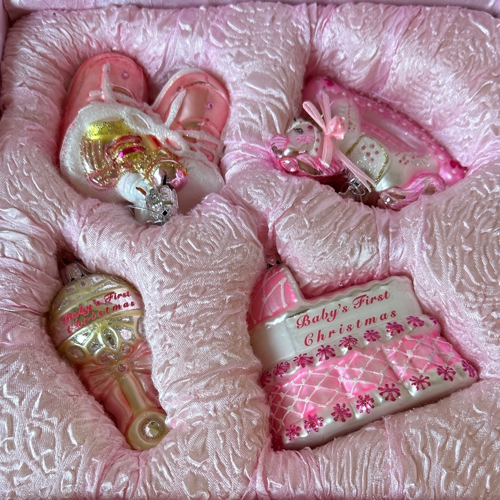 Kurt Adler Pink Baby's First Christmas Ornament Collection